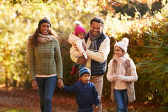 Family walking in Autumn